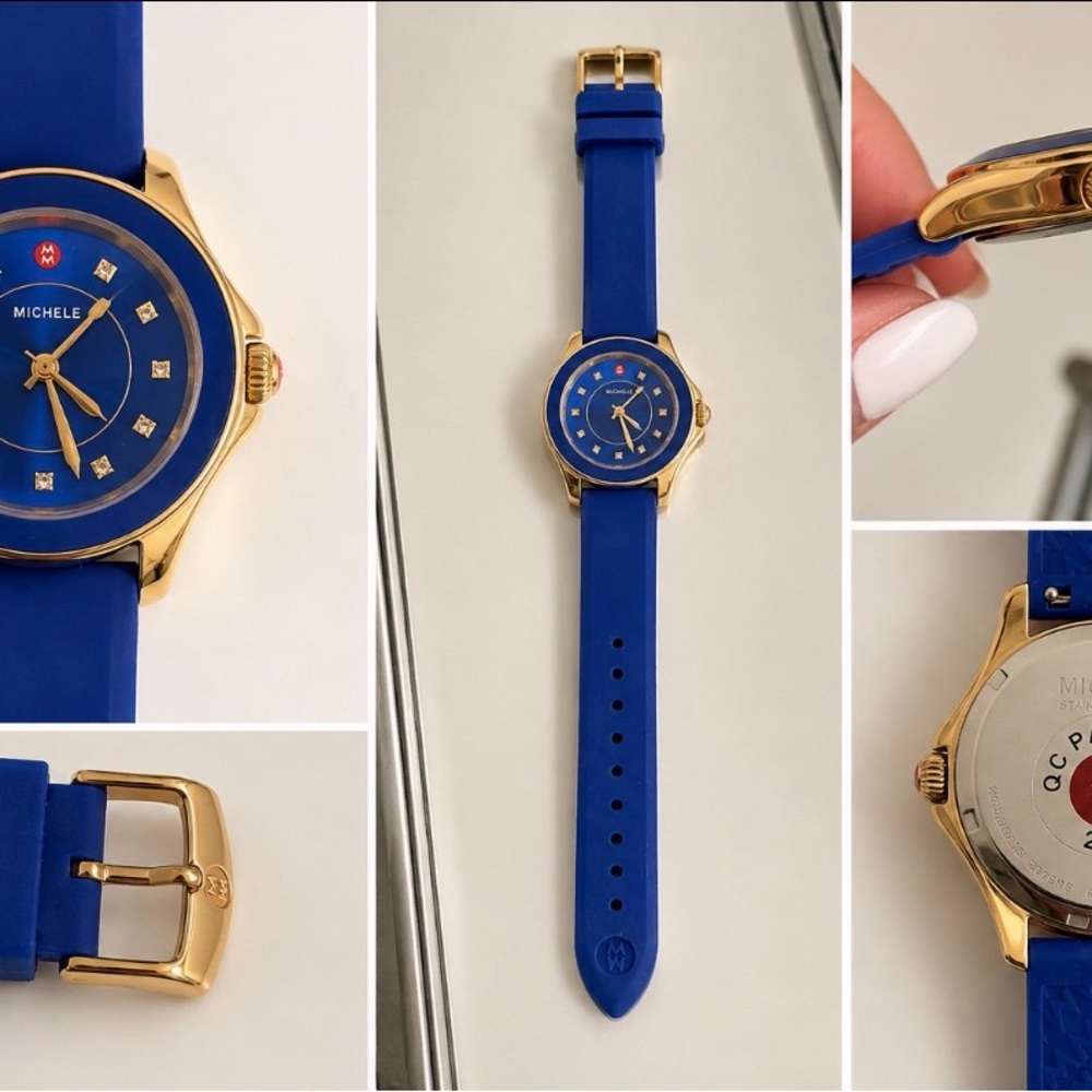 Michele Royal Blue Silicone Strap Gold-Tone Women's Watch